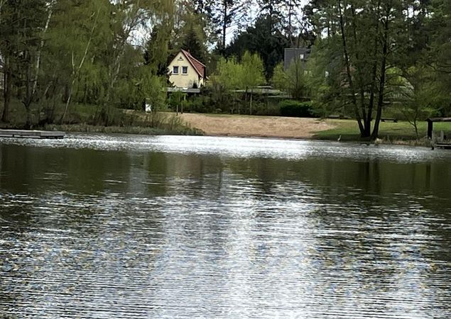 Moderfitzsee Badestelle mit Fischreiher, Foto: Jörg Bartz, Lizenz: TV Ruppiner Seenland e.V.